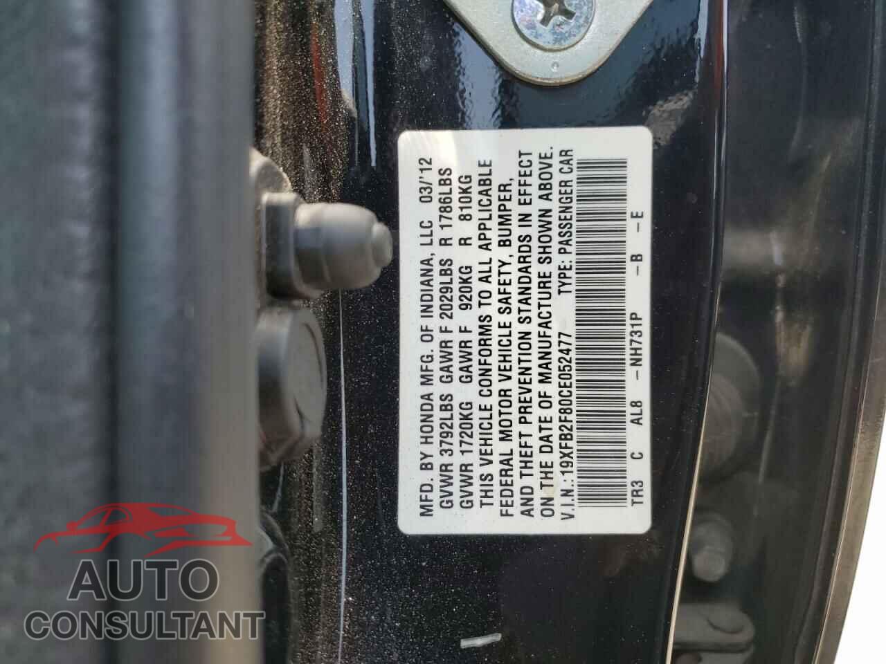 HONDA CIVIC 2012 - 19XFB2F80CE052477
