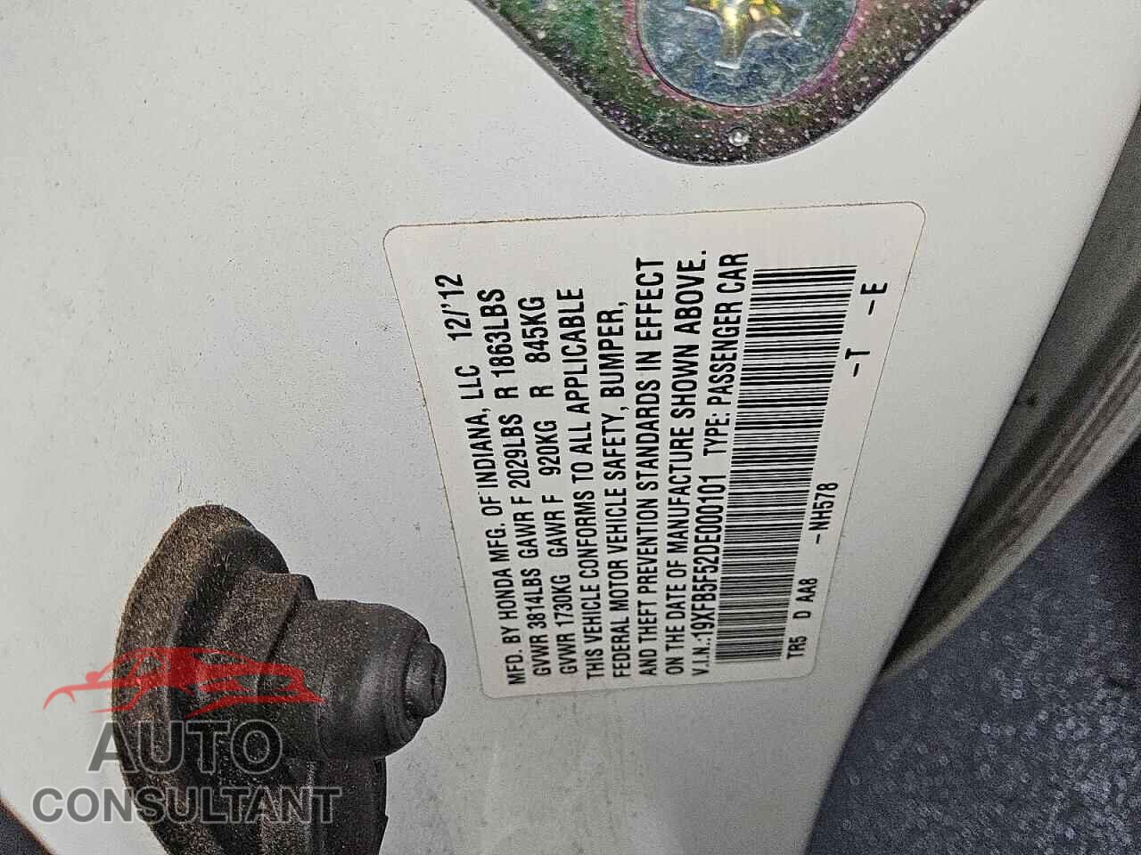 HONDA CIVIC 2013 - 19XFB5F52DE000101
