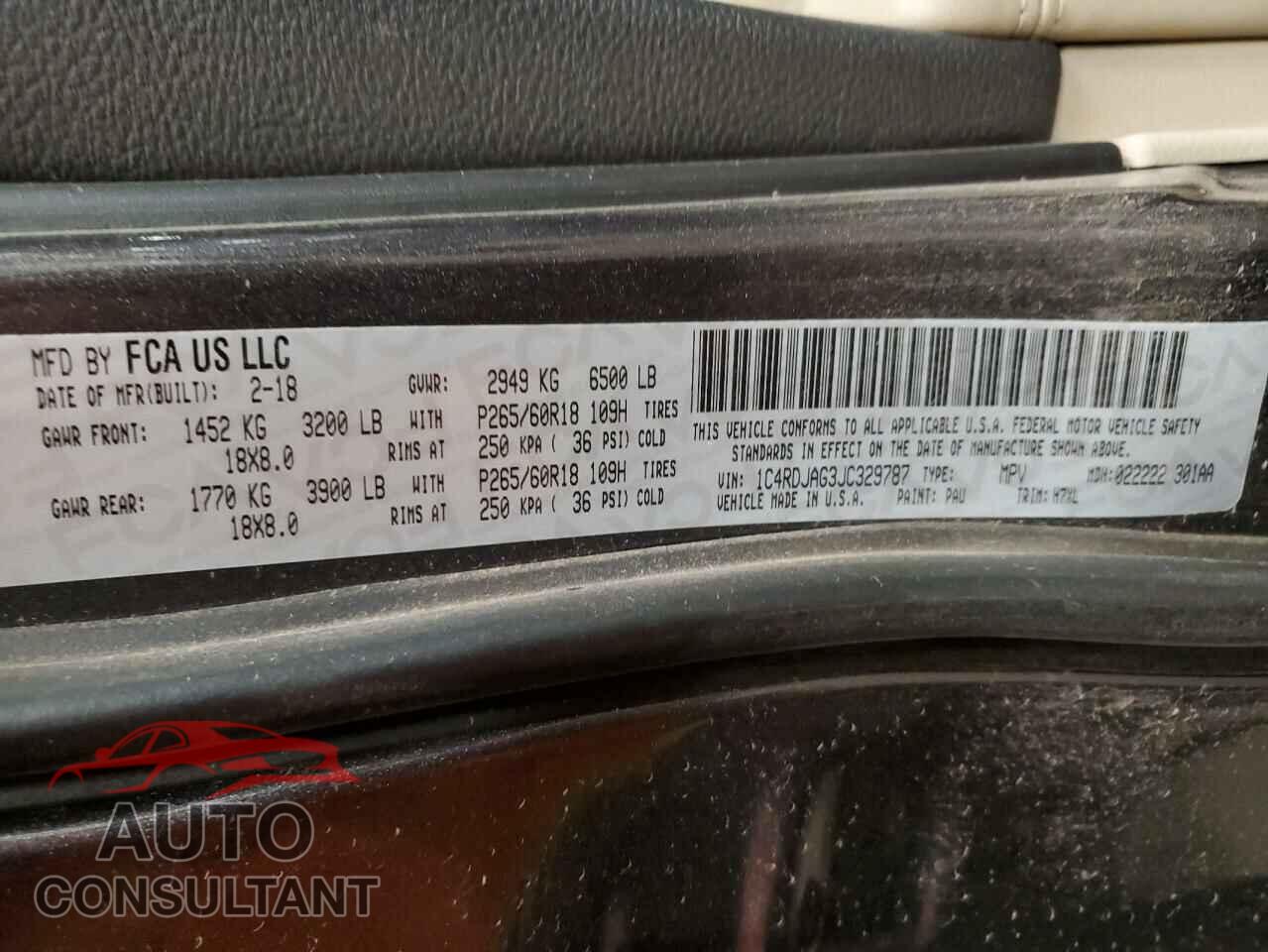 DODGE DURANGO 2018 - 1C4RDJAG3JC329787