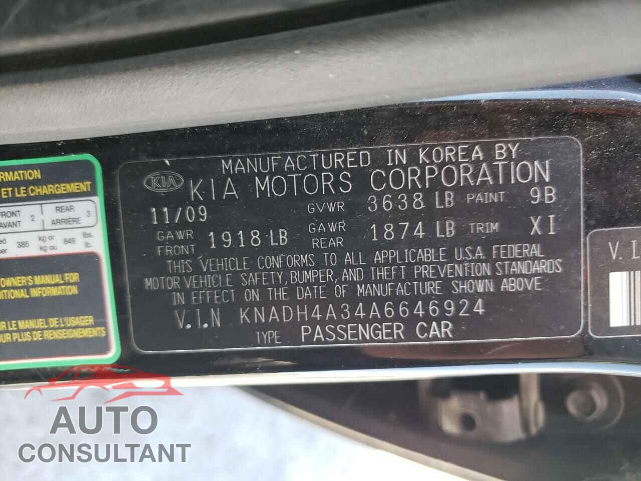 KIA RIO 2010 - KNADH4A34A6646924