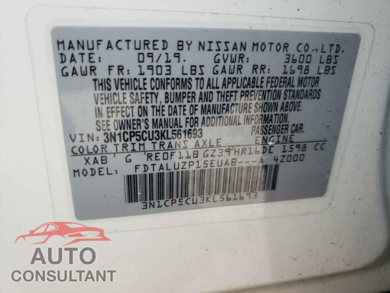 NISSAN KICKS 2019 - 3N1CP5CU3KL561693