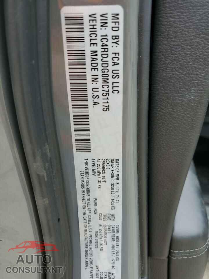 DODGE DURANGO 2021 - 1C4RDJDG0MC751175