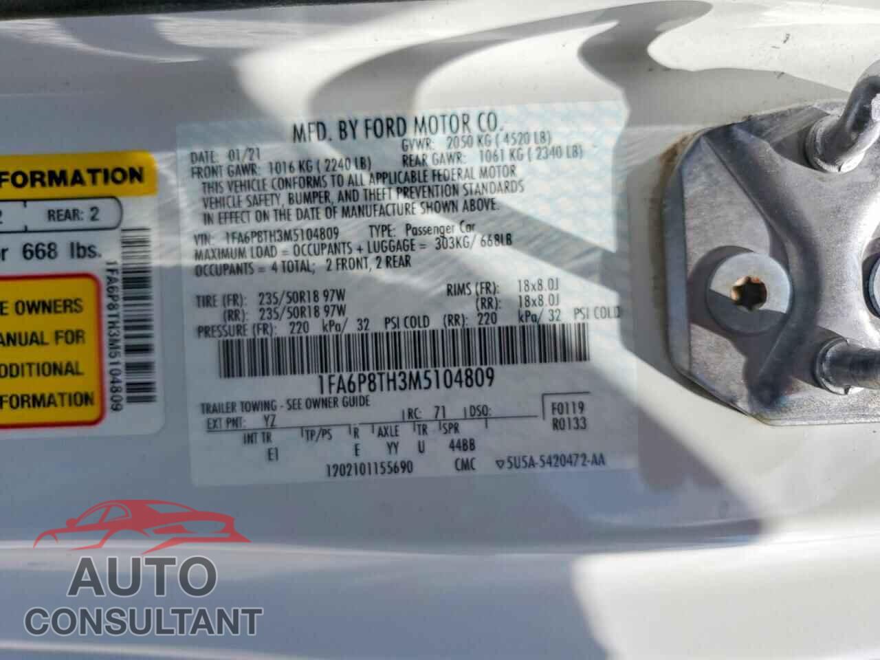 FORD MUSTANG 2021 - 1FA6P8TH3M5104809