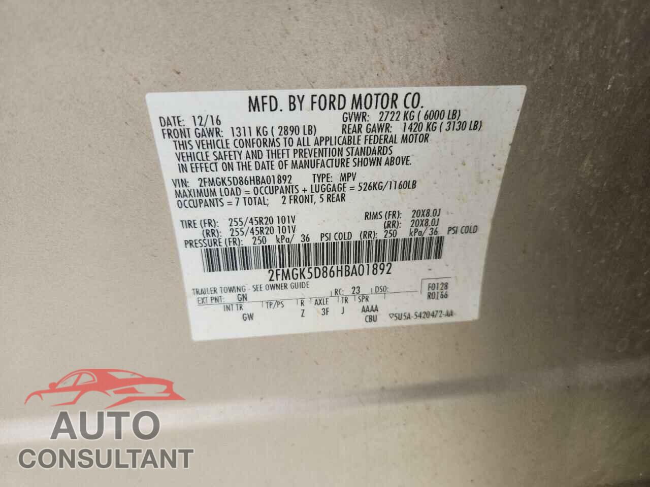 FORD FLEX 2017 - 2FMGK5D86HBA01892
