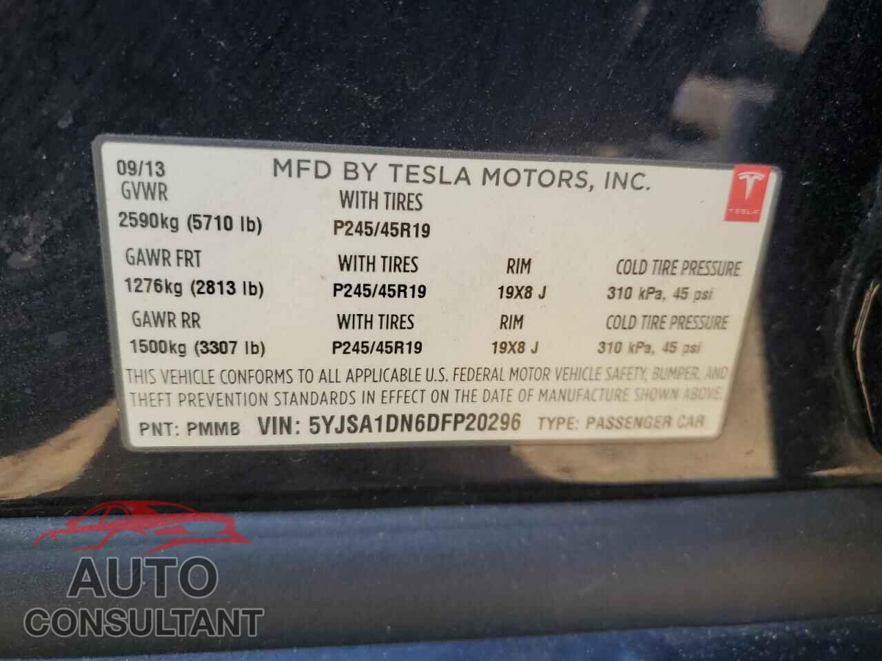 TESLA MODEL S 2013 - 5YJSA1DN6DFP20296