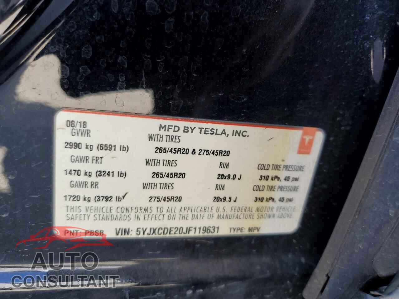 TESLA MODEL X 2018 - 5YJXCDE20JF119631