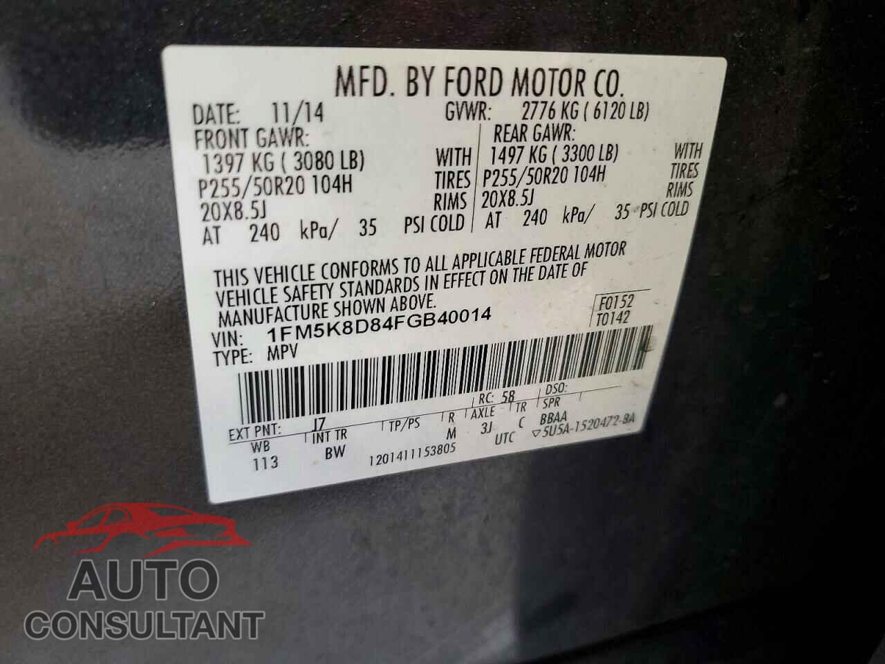 FORD EXPLORER 2015 - 1FM5K8D84FGB40014