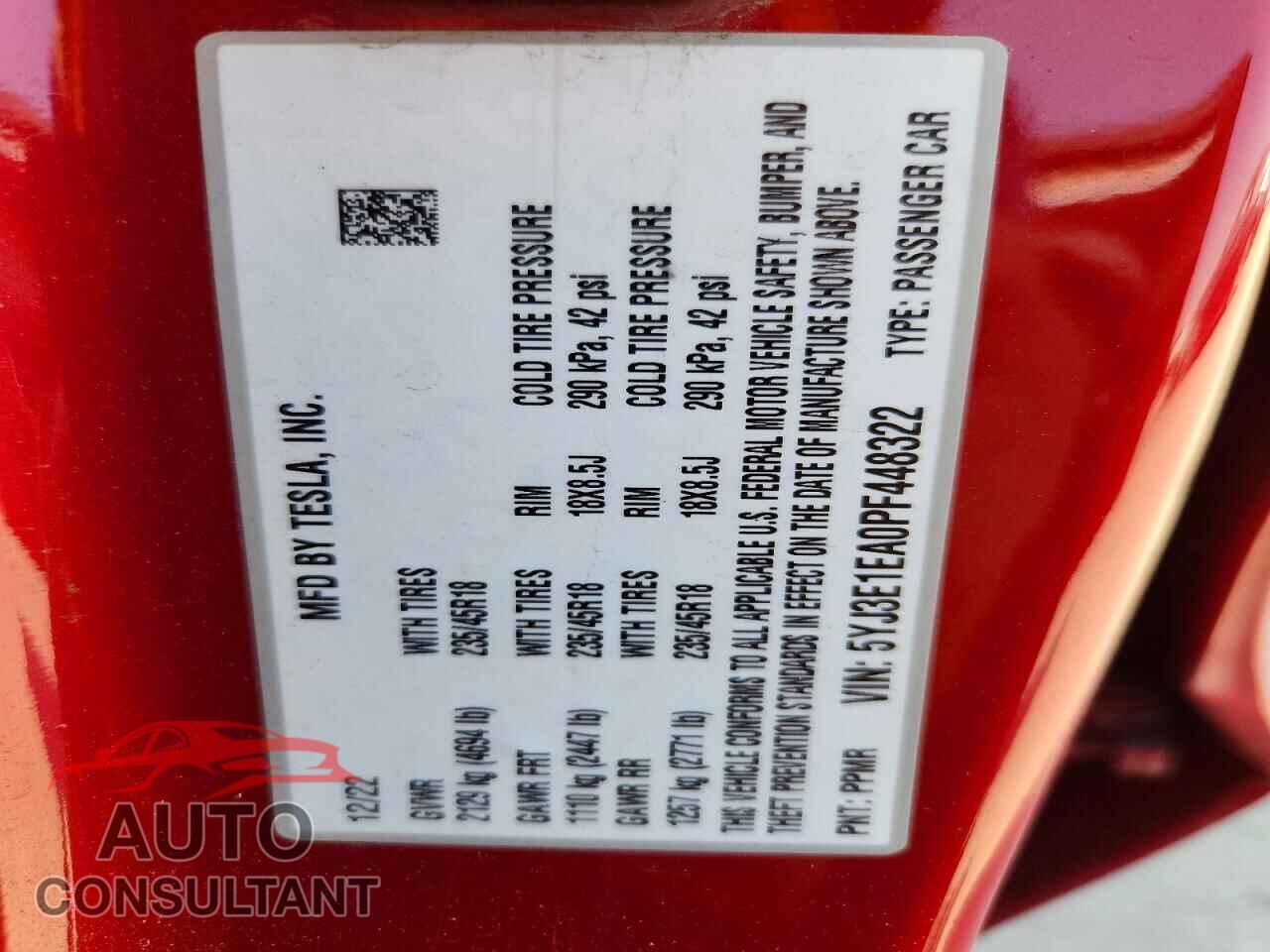 TESLA MODEL 3 2023 - 5YJ3E1EA0PF448322