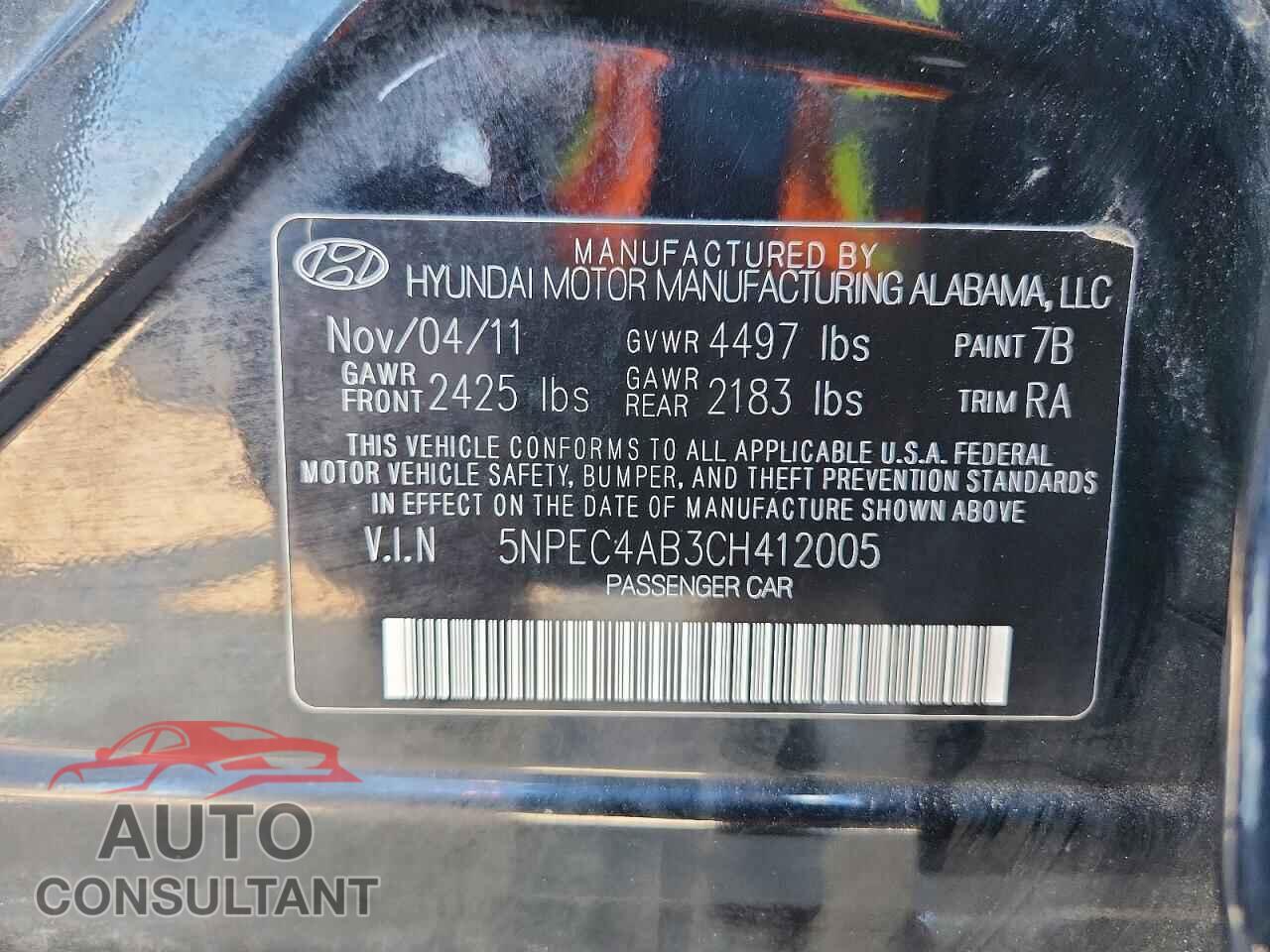 HYUNDAI SONATA 2012 - 5NPEC4AB3CH412005
