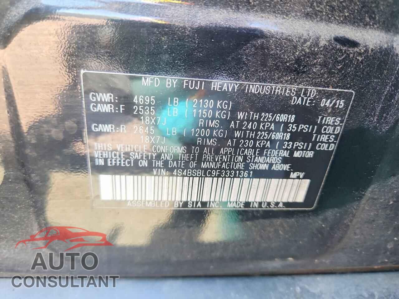 SUBARU OUTBACK 2015 - 4S4BSBLC9F3331361