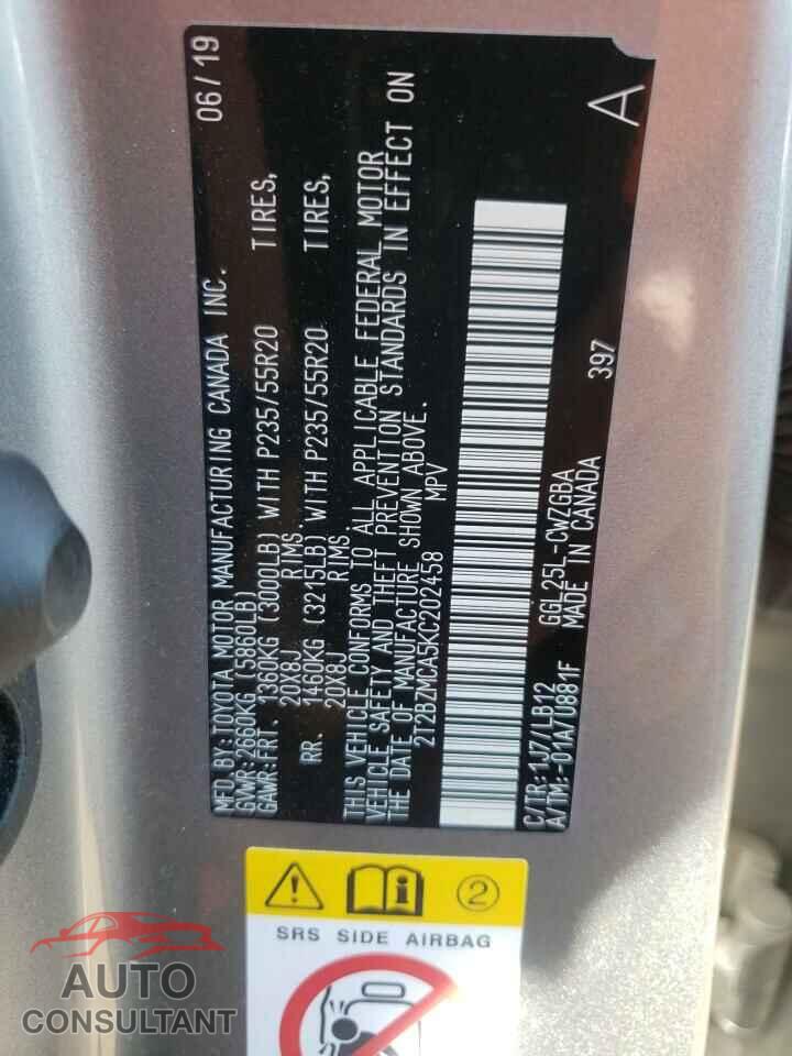 LEXUS RX350 2019 - 2T2BZMCA5KC202458