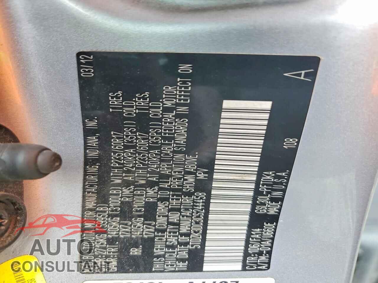 TOYOTA SIENNA 2012 - 5TDZK3DC3CS244458