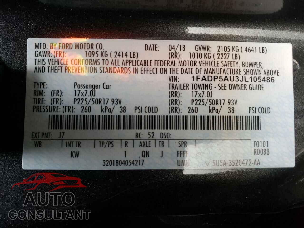 FORD CMAX 2018 - 1FADP5AU3JL105486