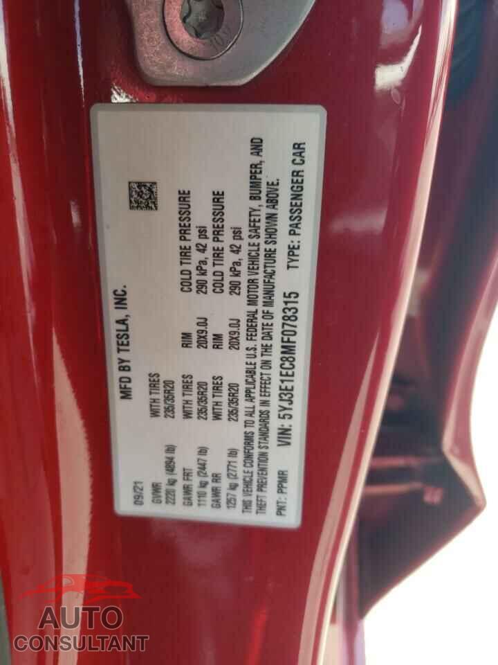 TESLA MODEL 3 2021 - 5YJ3E1EC8MF078315