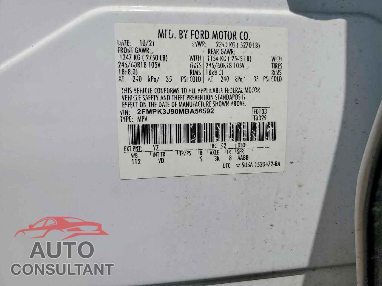 FORD EDGE 2021 - 2FMPK3J90MBA56592