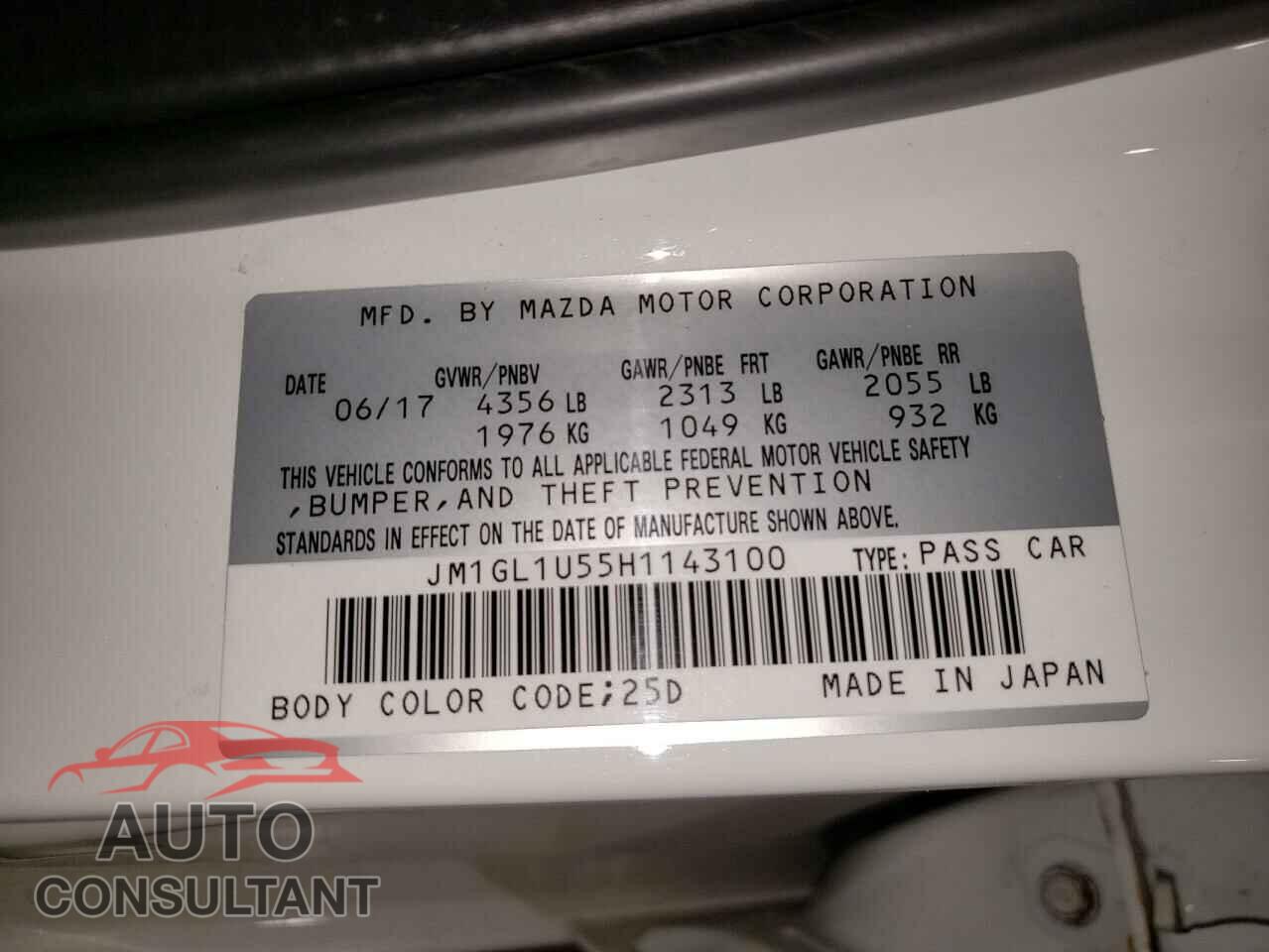 MAZDA 6 2017 - JM1GL1U55H1143100