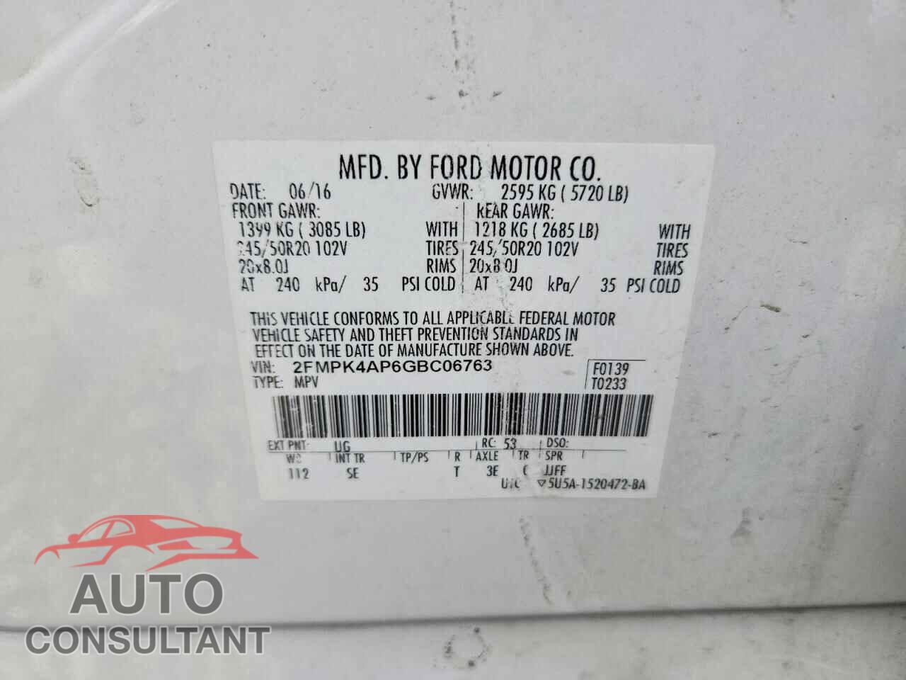 FORD EDGE 2016 - 2FMPK4AP6GBC06763