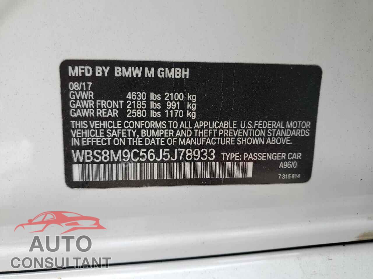 BMW M3 2018 - WBS8M9C56J5J78933