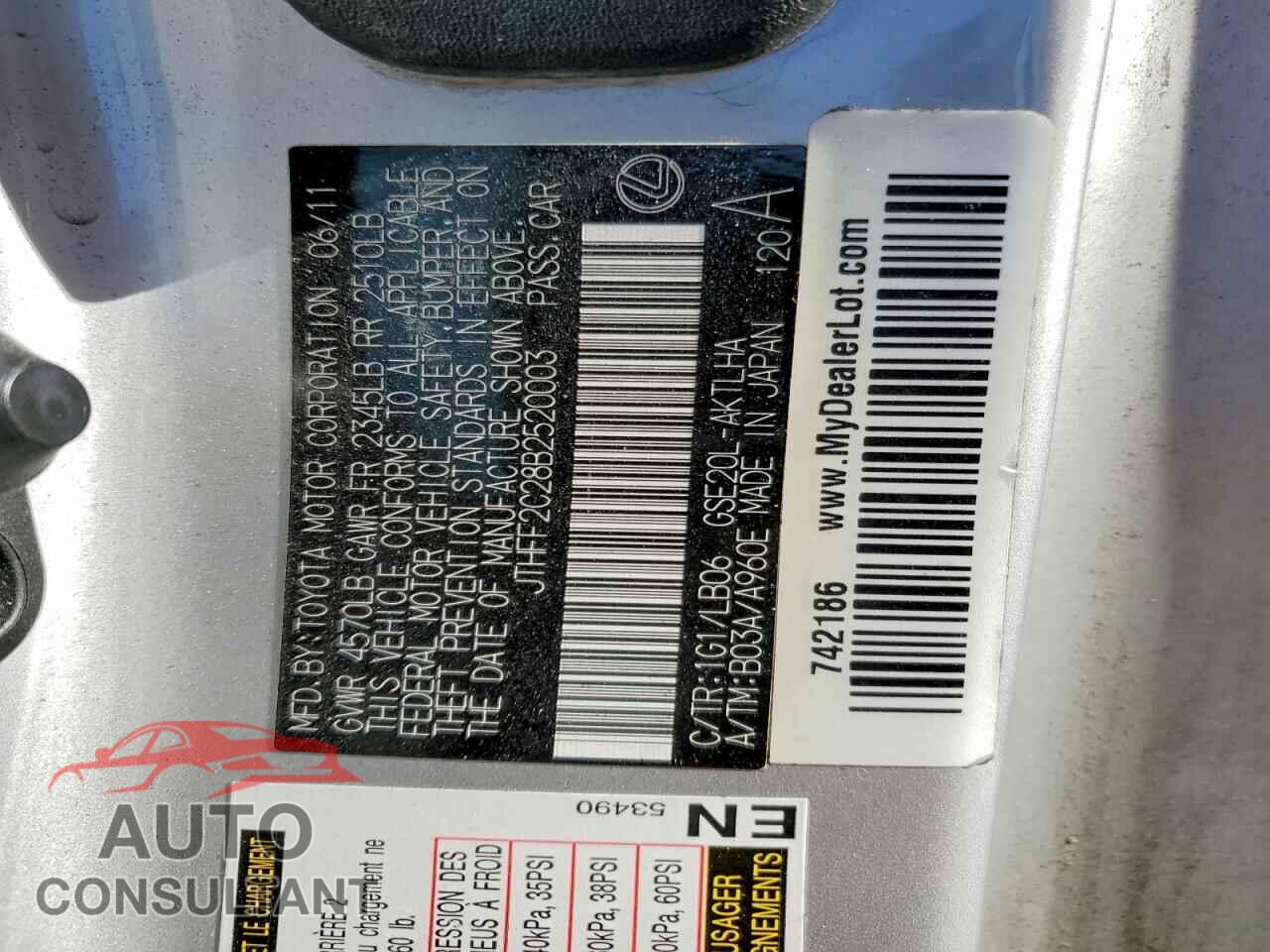 LEXUS IS 2011 - JTHFF2C28B2520003
