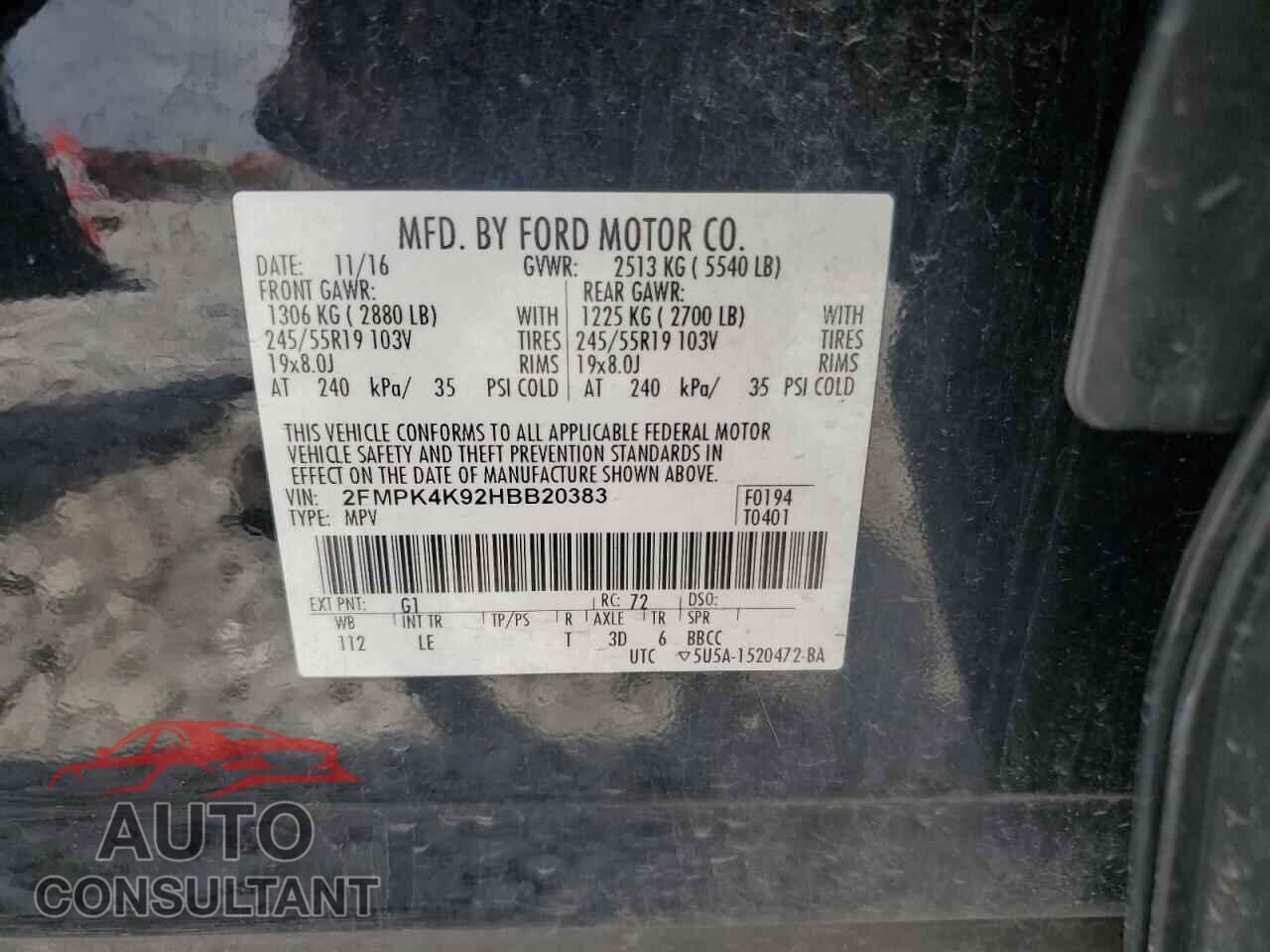 FORD EDGE 2017 - 2FMPK4K92HBB20383