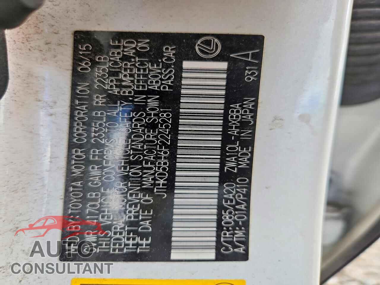 LEXUS CT 200 2015 - JTHKD5BH6F2245281