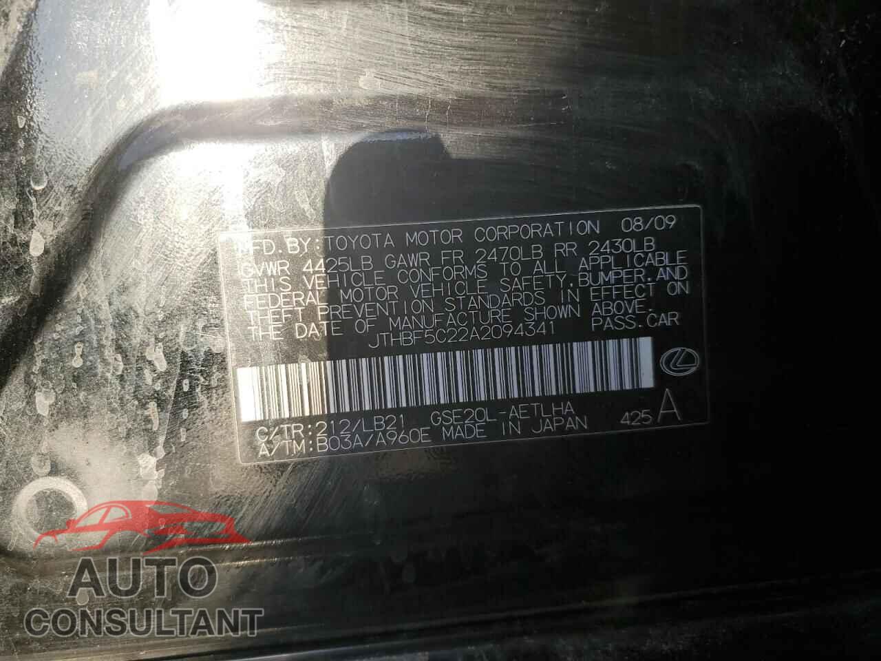 LEXUS IS 2010 - JTHBF5C22A2094341