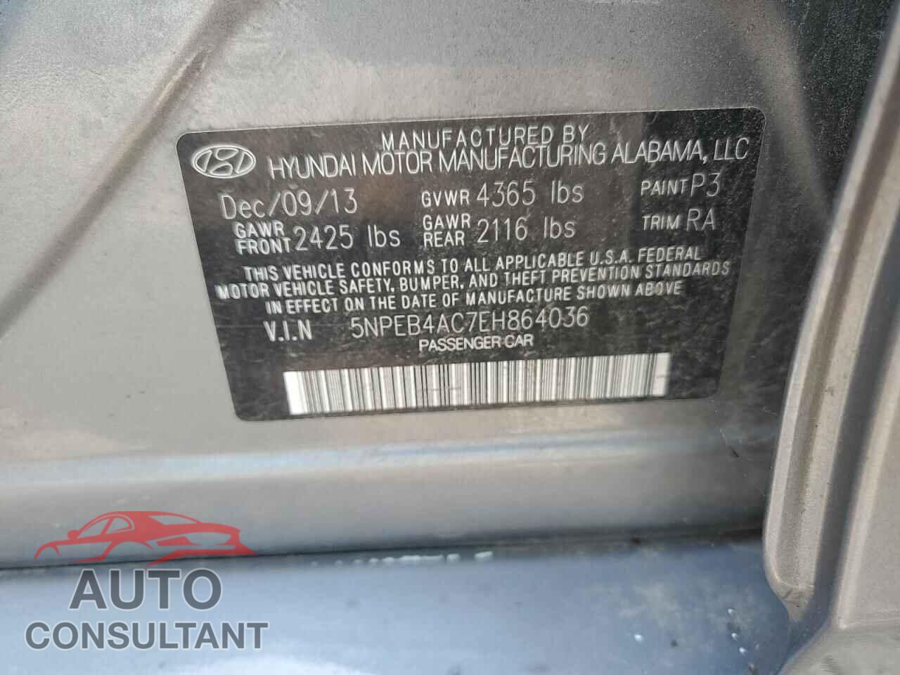 HYUNDAI SONATA 2014 - 5NPEB4AC7EH864036