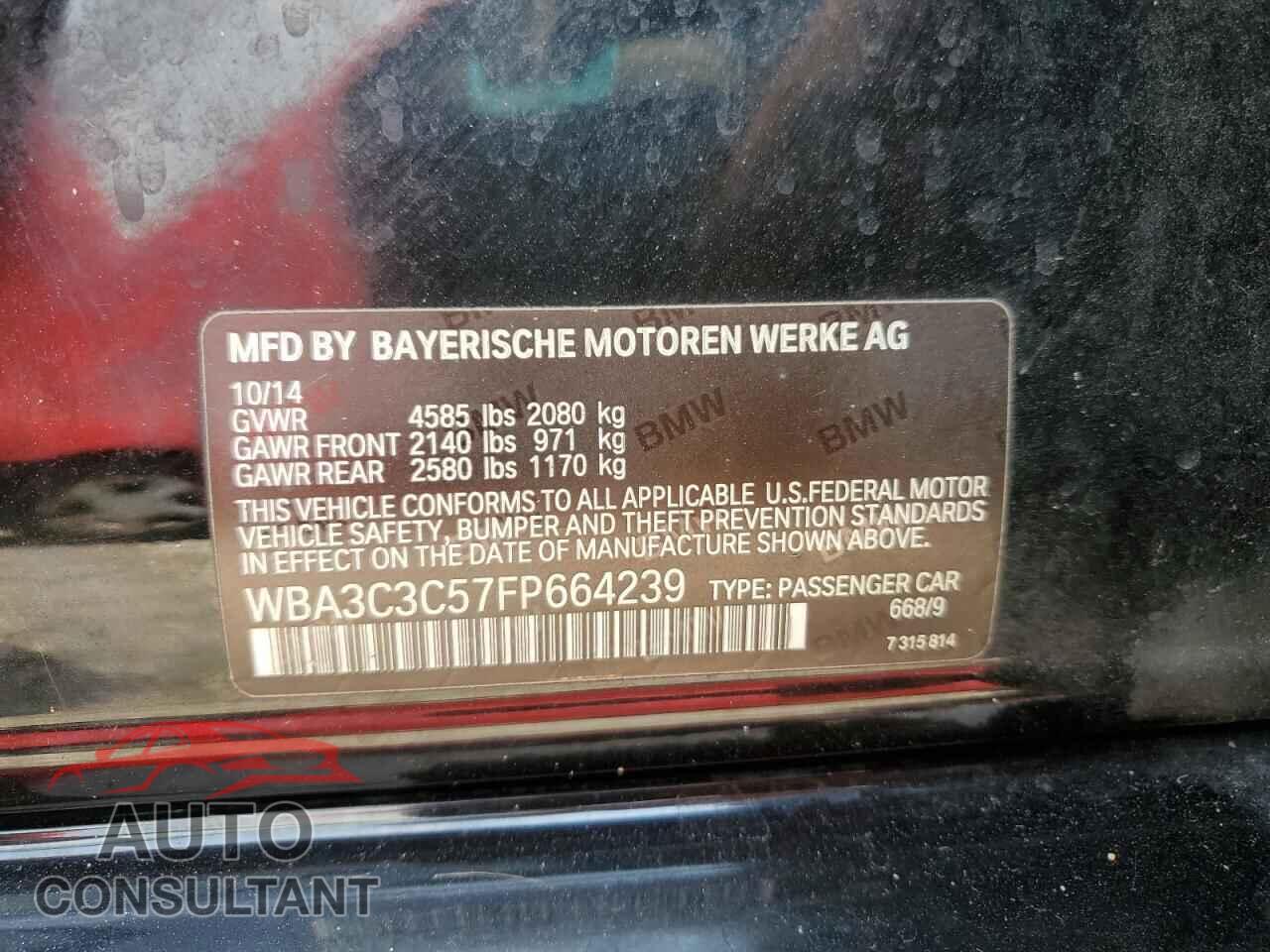 BMW 3 SERIES 2015 - WBA3C3C57FP664239