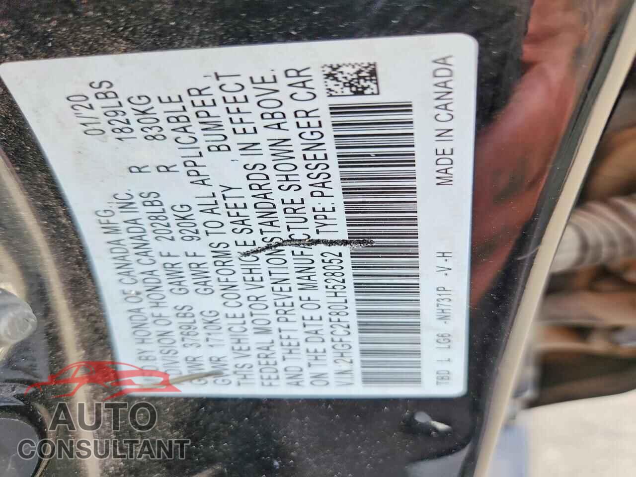 HONDA CIVIC 2020 - 2HGFC2F80LH528052