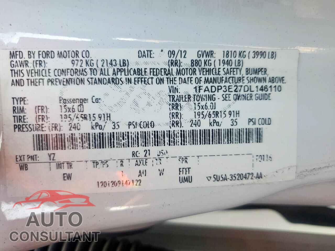 FORD FOCUS 2013 - 1FADP3E27DL146110
