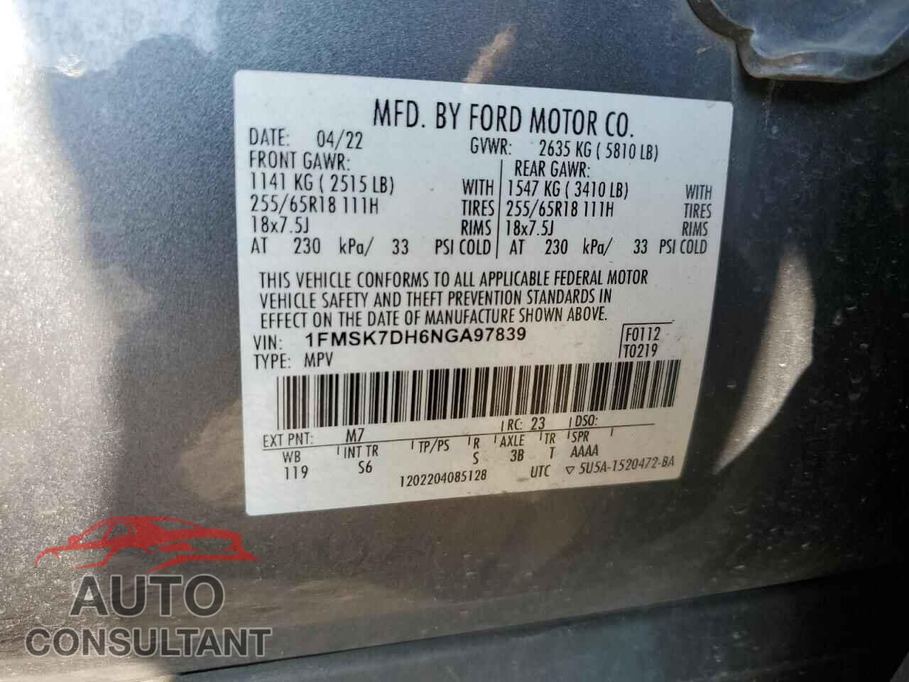 FORD EXPLORER 2022 - 1FMSK7DH6NGA97839