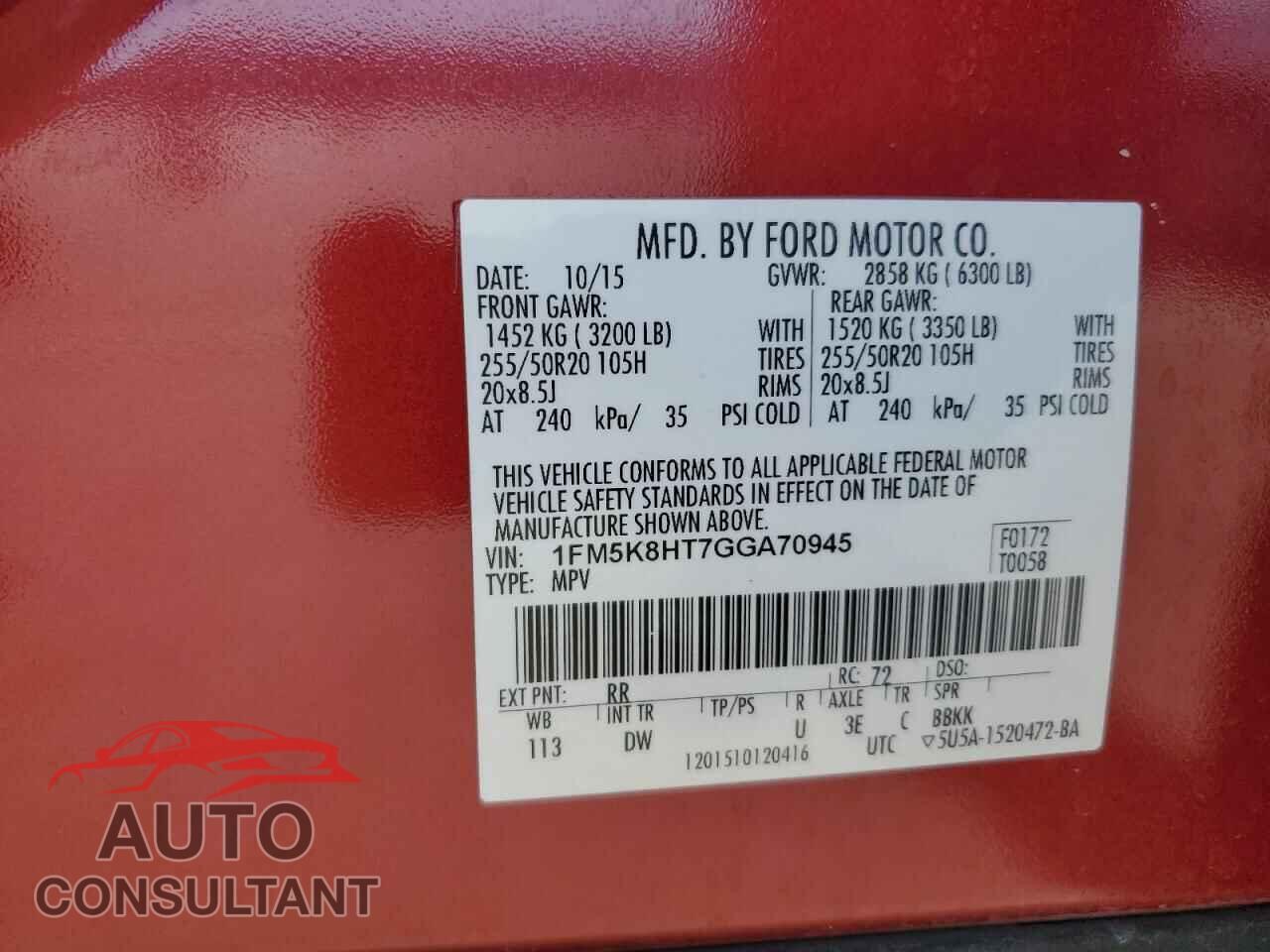 FORD EXPLORER 2016 - 1FM5K8HT7GGA70945