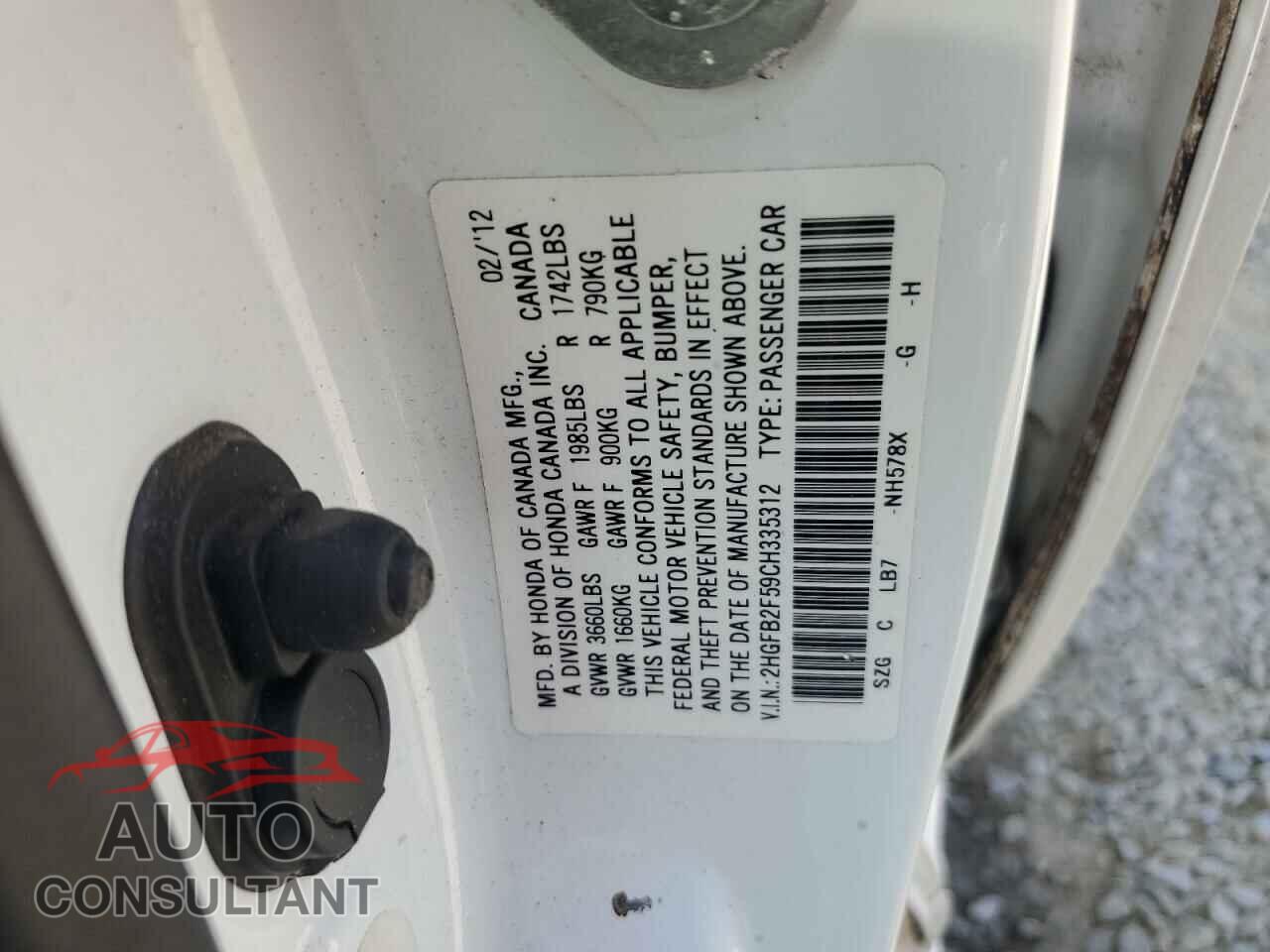 HONDA CIVIC 2012 - 2HGFB2F59CH335312