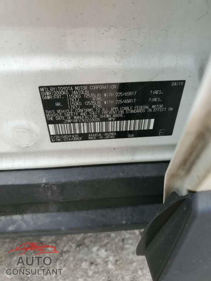 TOYOTA RAV4 2019 - JTMP1RFV7KD028005
