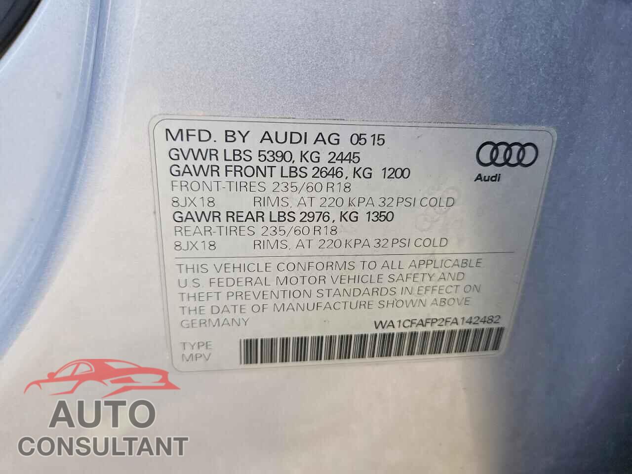 AUDI Q5 2015 - WA1CFAFP2FA142482