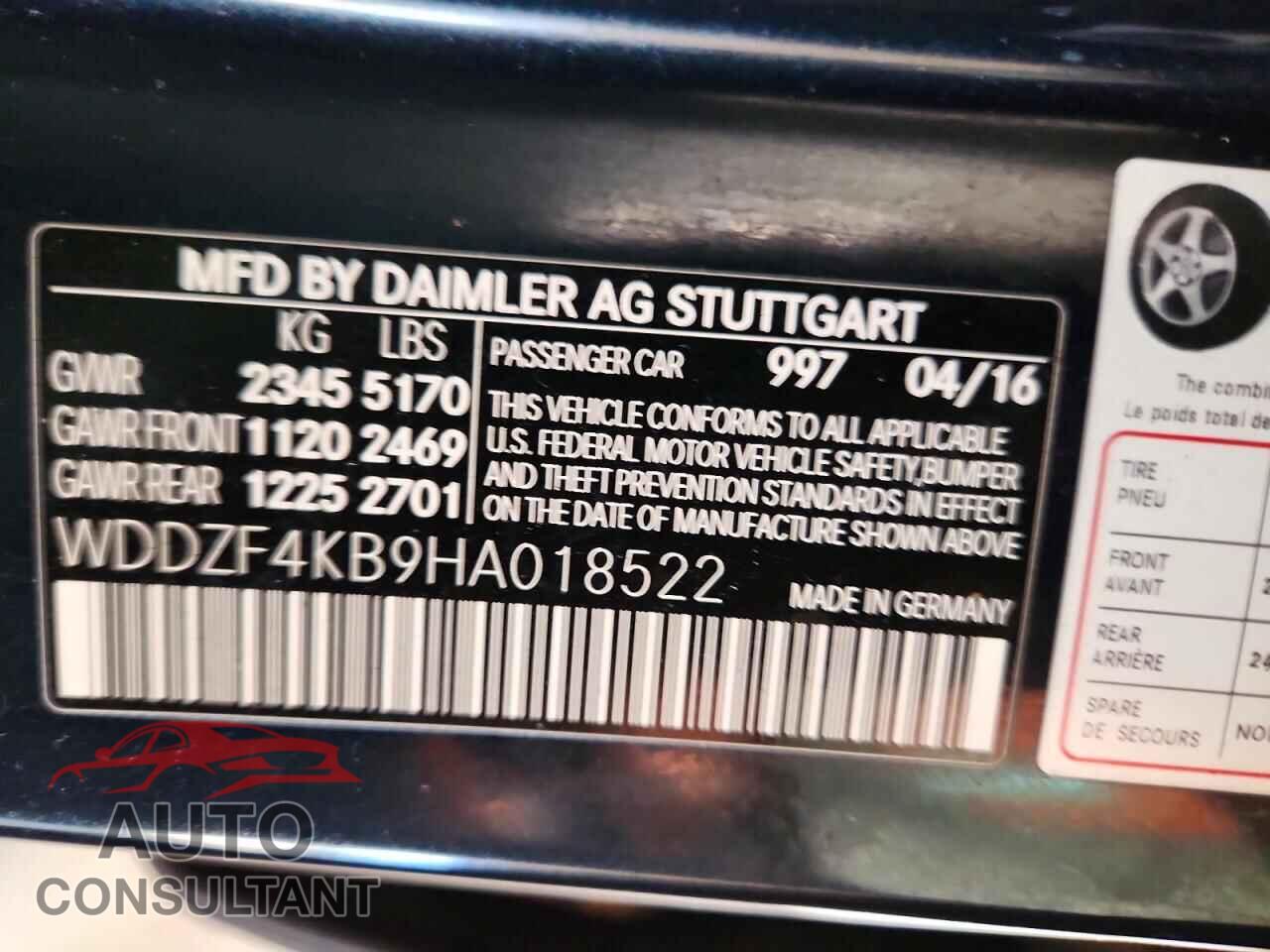 MERCEDES-BENZ E-CLASS 2017 - WDDZF4KB9HA018522