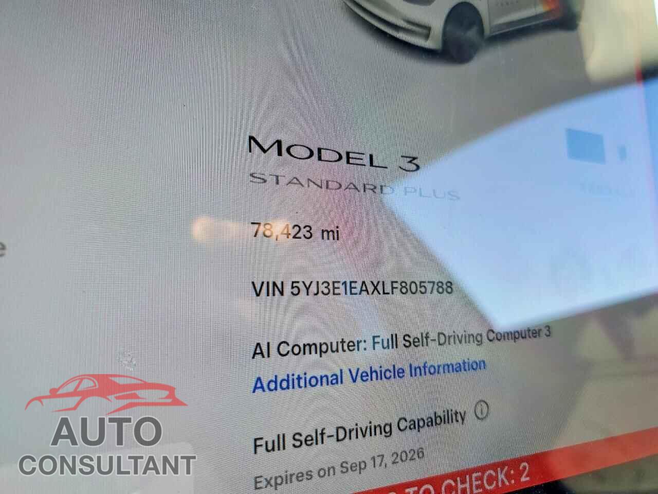 TESLA MODEL 3 2020 - 5YJ3E1EAXLF805788
