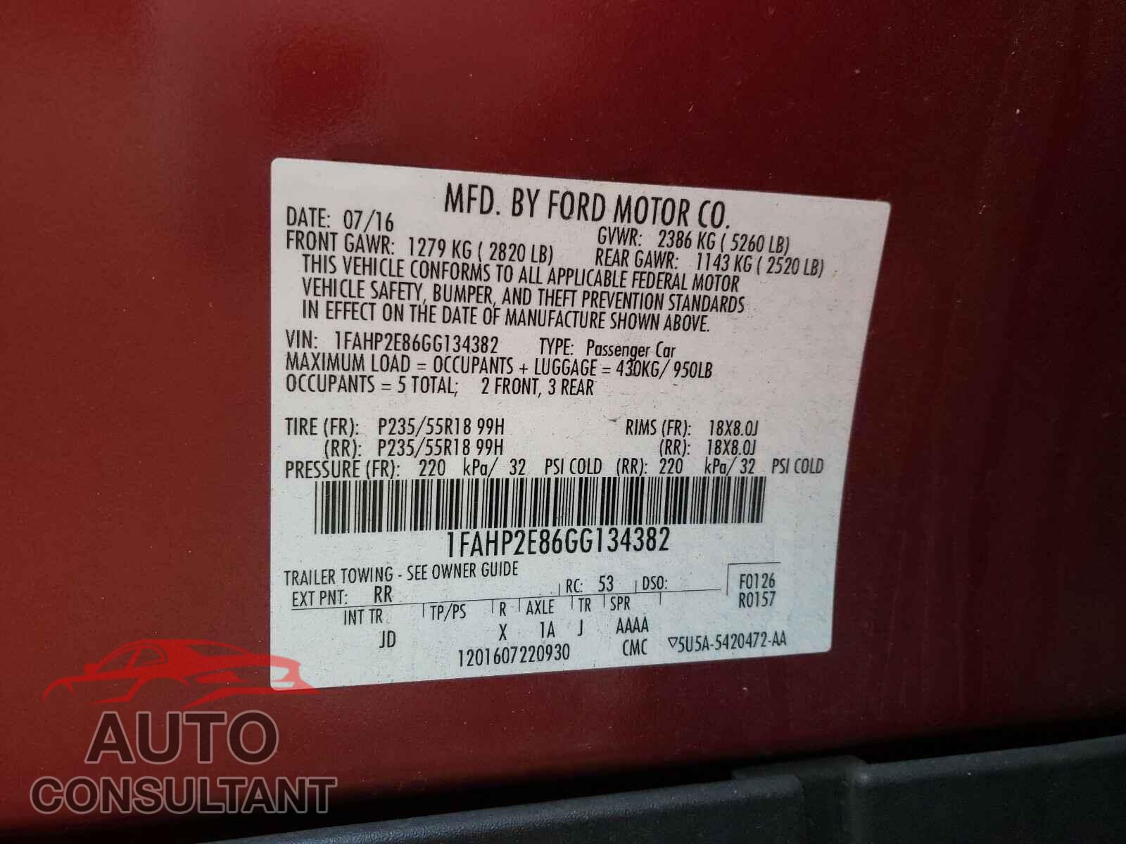 FORD TAURUS 2016 - 1FAHP2E86GG134382