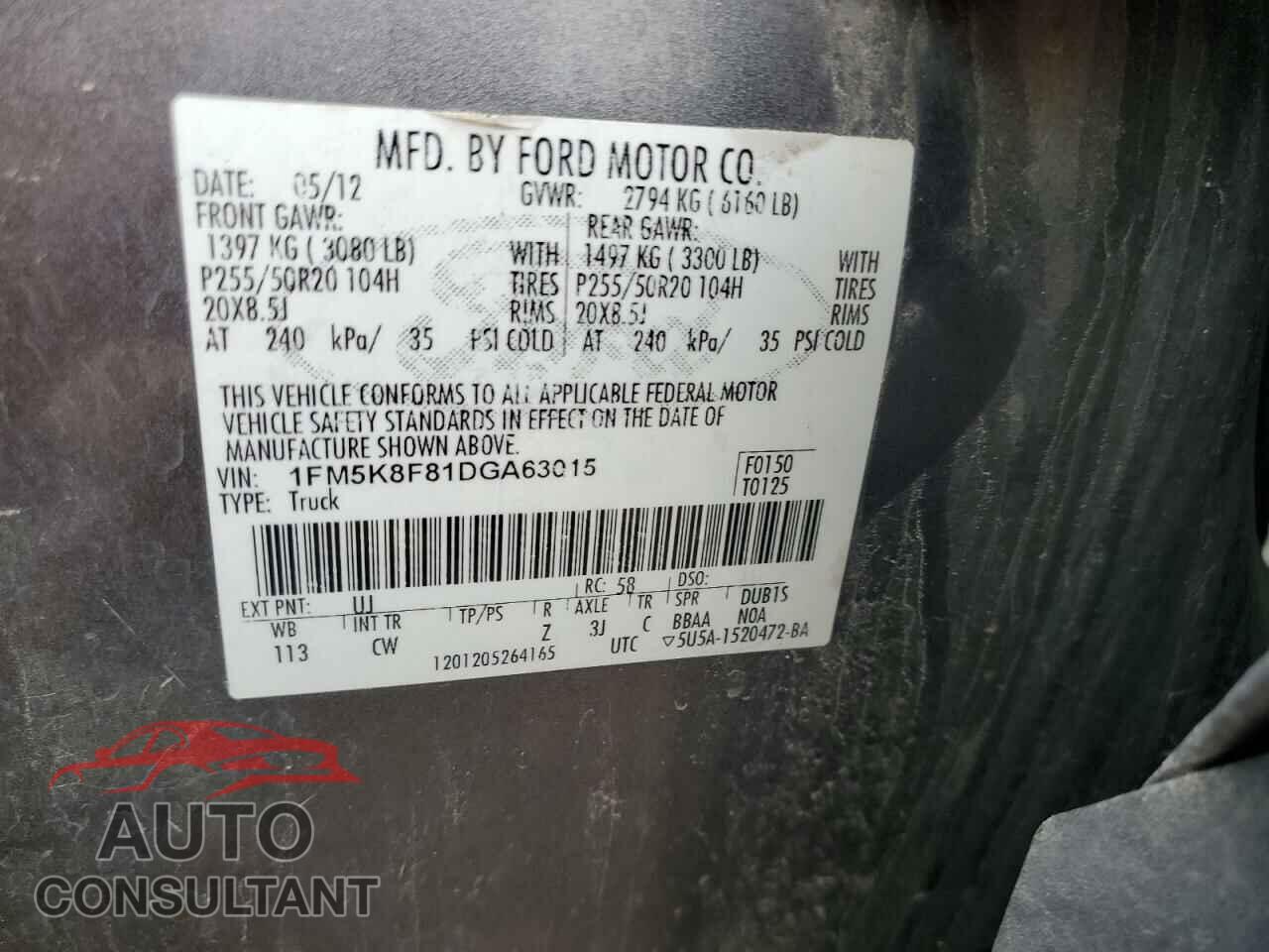 FORD EXPLORER 2013 - 1FM5K8F81DGA63015