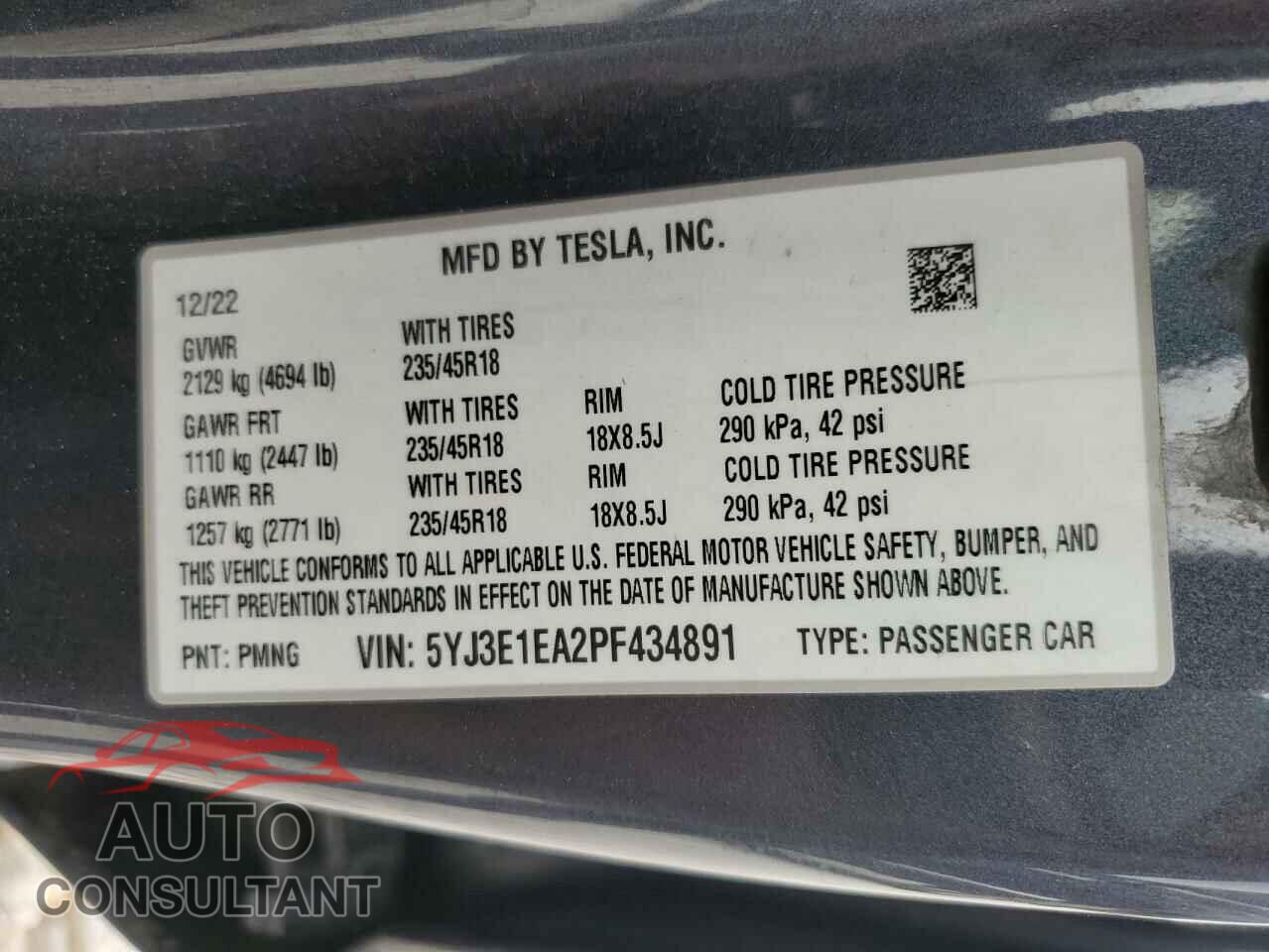 TESLA MODEL 3 2023 - 5YJ3E1EA2PF434891