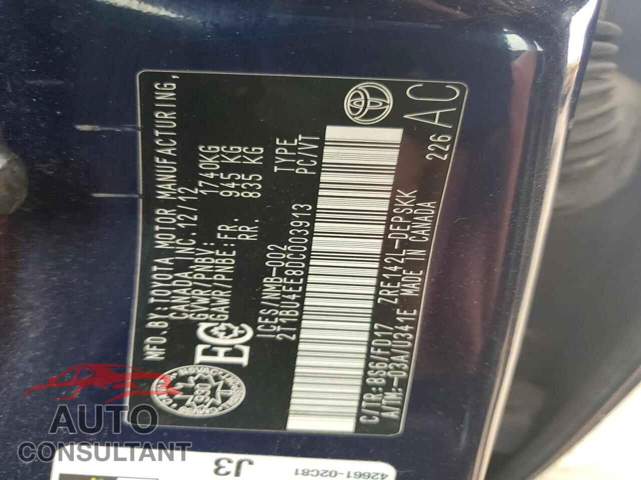 TOYOTA COROLLA 2013 - 2T1BU4EE8DC003913