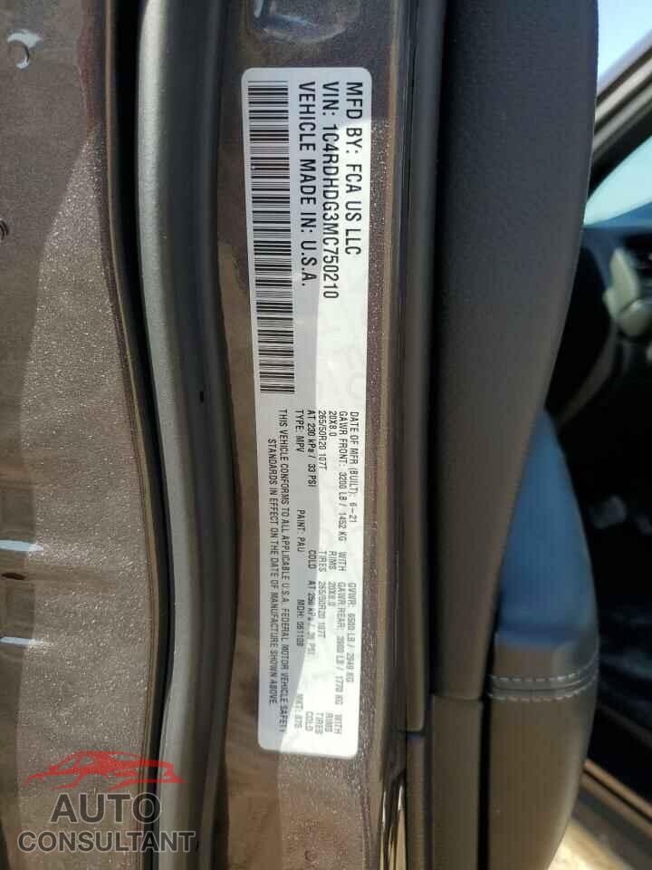 DODGE DURANGO 2021 - 1C4RDHDG3MC750210