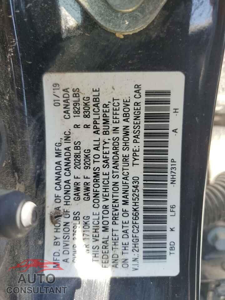 HONDA CIVIC 2019 - 2HGFC2F66KH525430