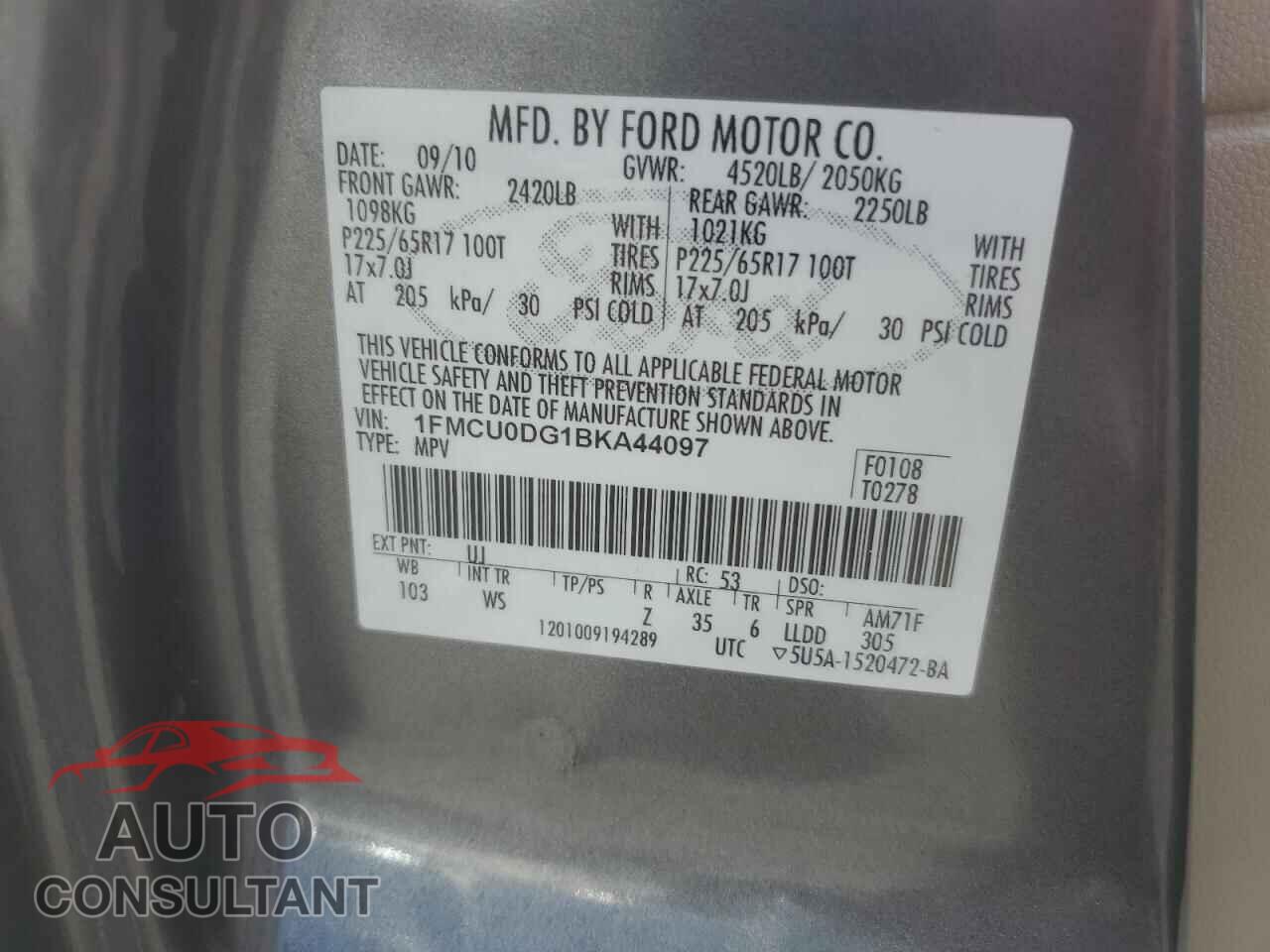 FORD ESCAPE 2011 - 1FMCU0DG1BKA44097