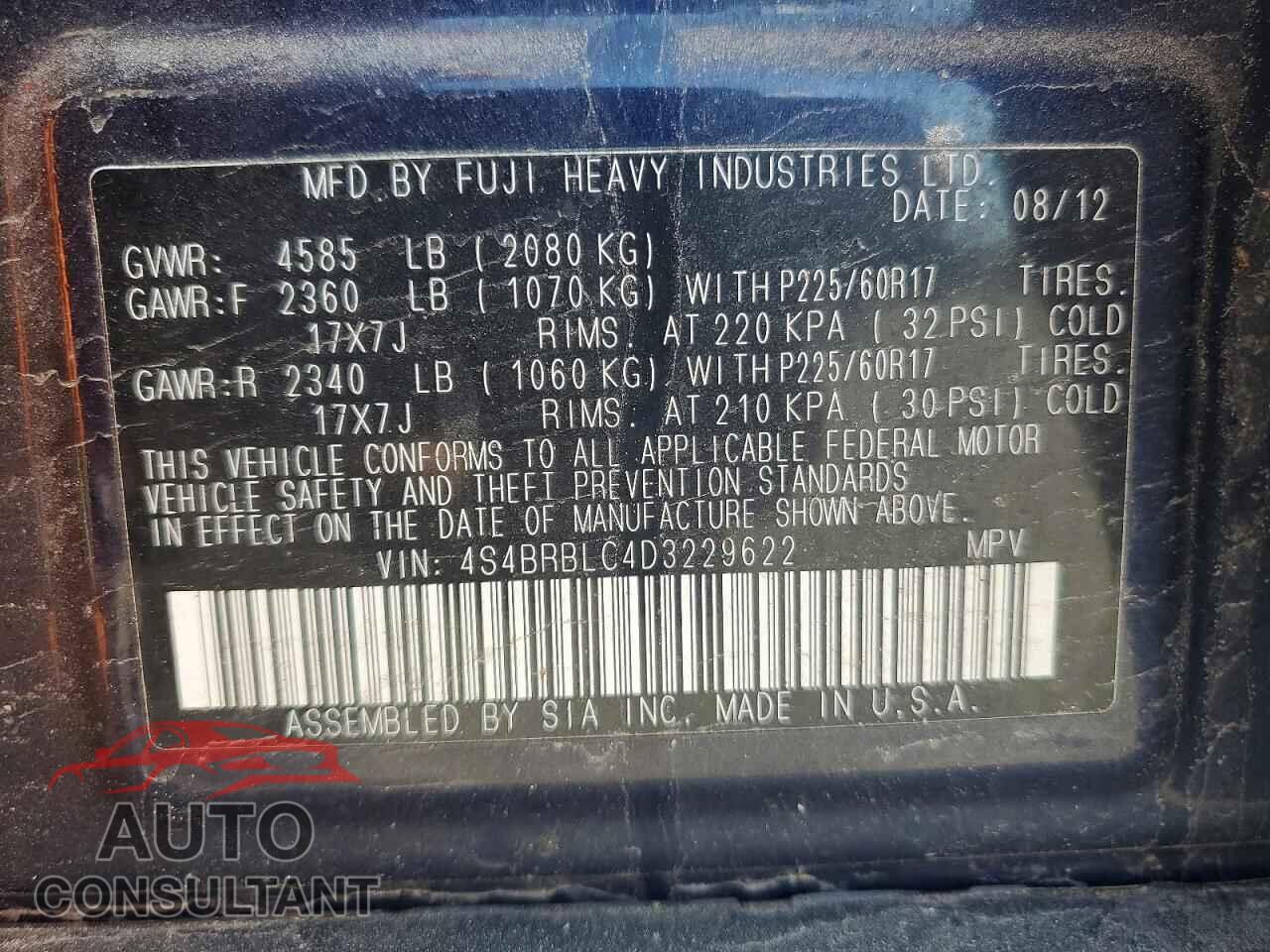 SUBARU OUTBACK 2013 - 4S4BRBLC4D3229622