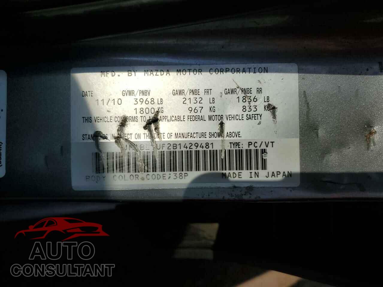 MAZDA 3 2011 - JM1BL1UF2B1429481