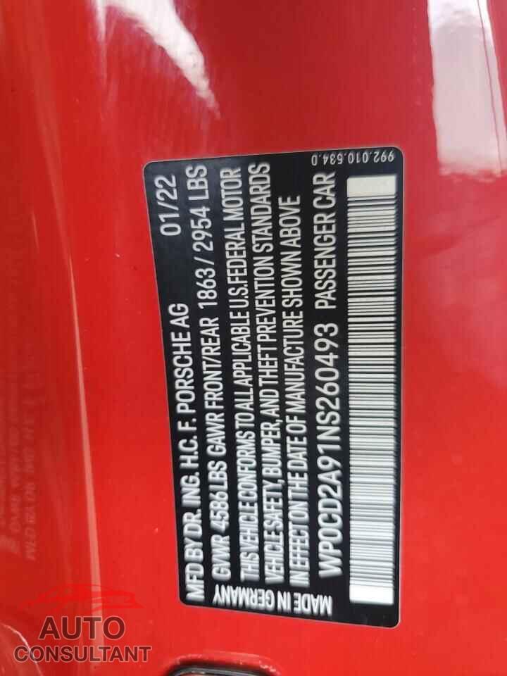 PORSCHE 911 2022 - WP0CD2A91NS260493