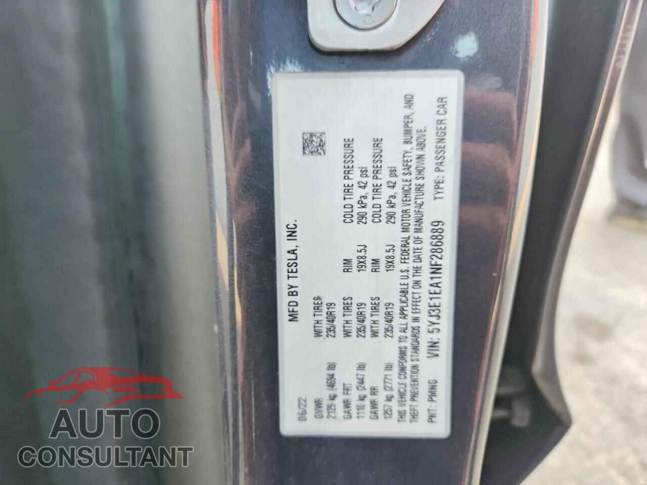 TESLA MODEL 3 2022 - 5YJ3E1EA1NF286889