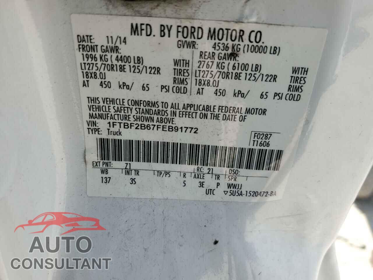 FORD F250 2015 - 1FTBF2B67FEB91772