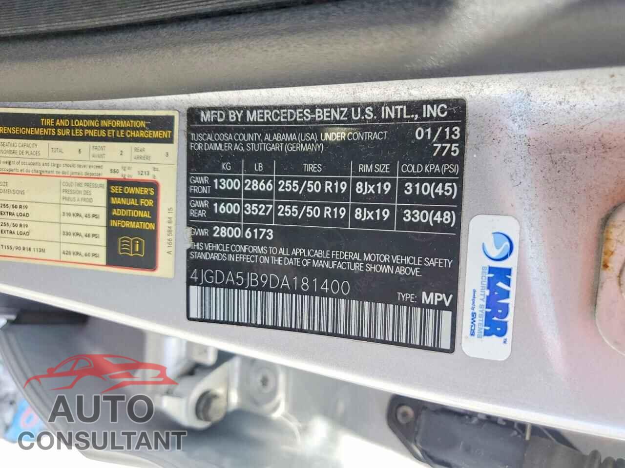 MERCEDES-BENZ M-CLASS 2013 - 4JGDA5JB9DA181400